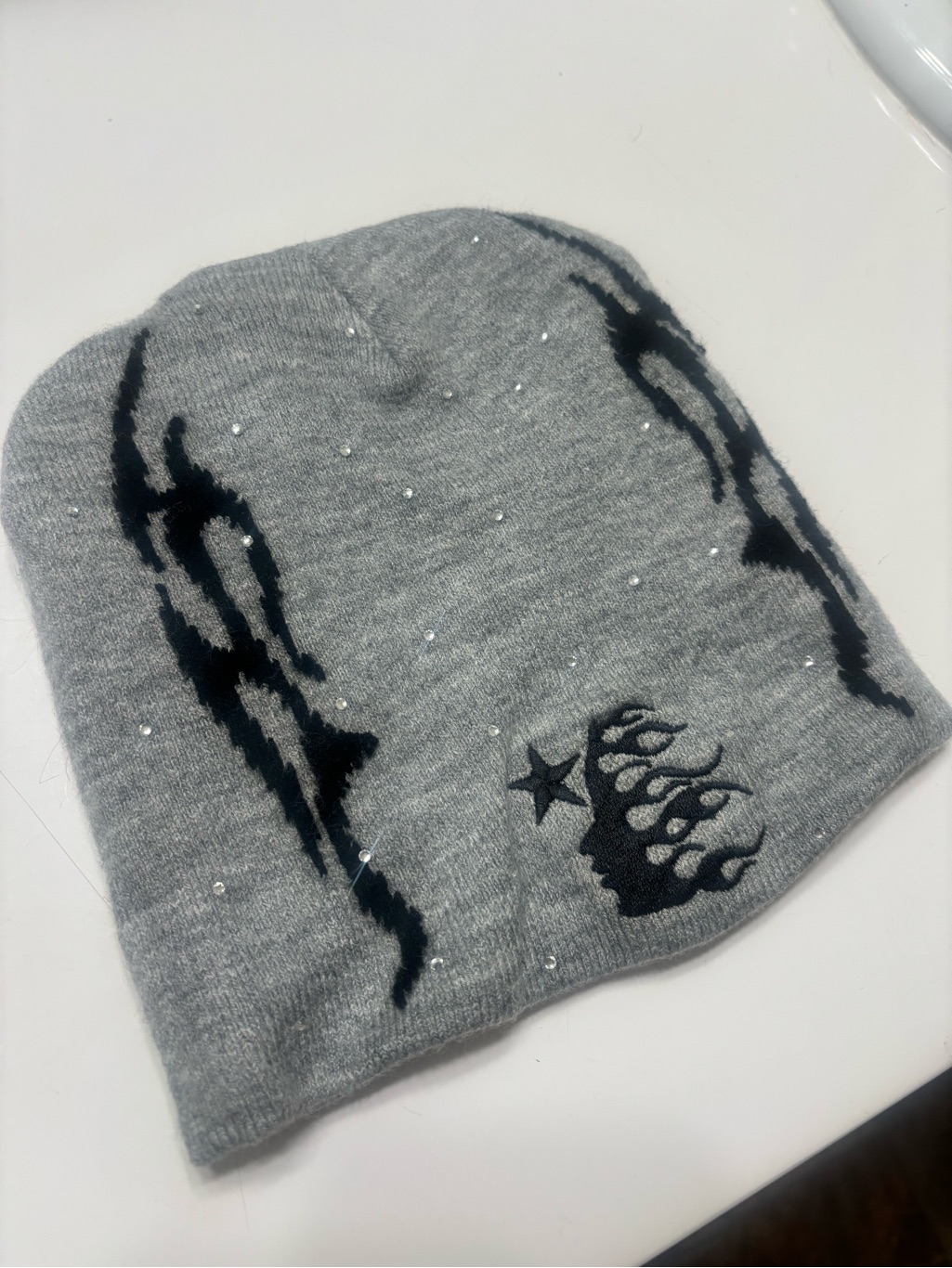 Gray Beanie With Black Flame & Star Logo